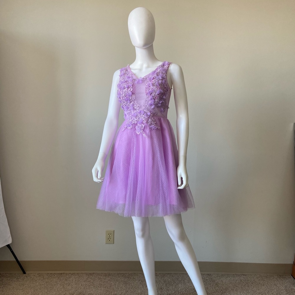 Lavender Cupcake Formal Dress w Floral Appliqués